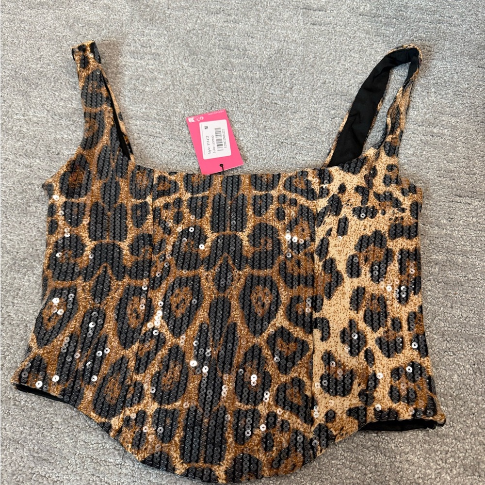 Edikted Leopard Sequin Crop Top